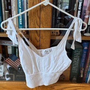 Hollister White Tie-Shoulder Smocked Crop Cami